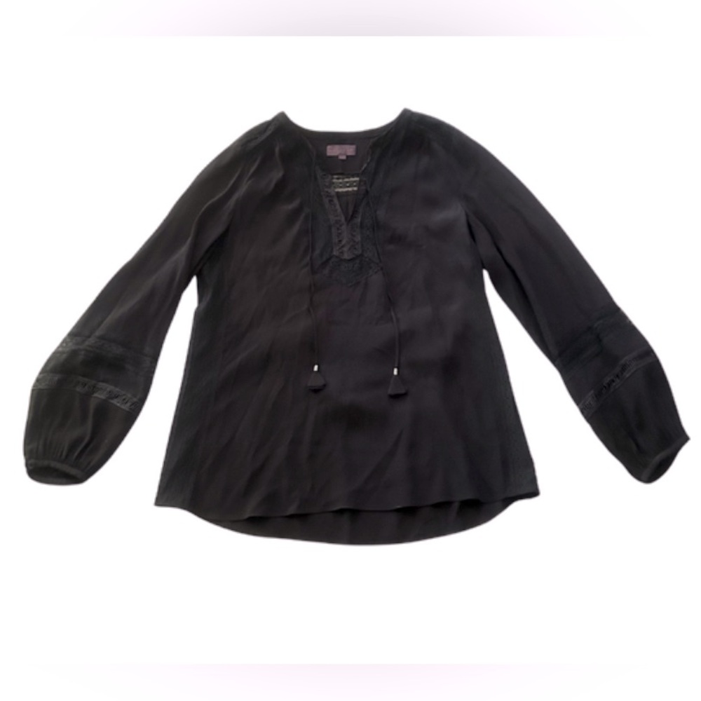 Hale Bob Lace Insert Long Sleeve Tunic Top Blouse | Black | Size M | NWOT
